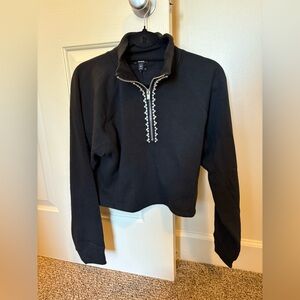 Express Rhinestone Trim Quarter Zip Boxy Fleece Sweatshirt